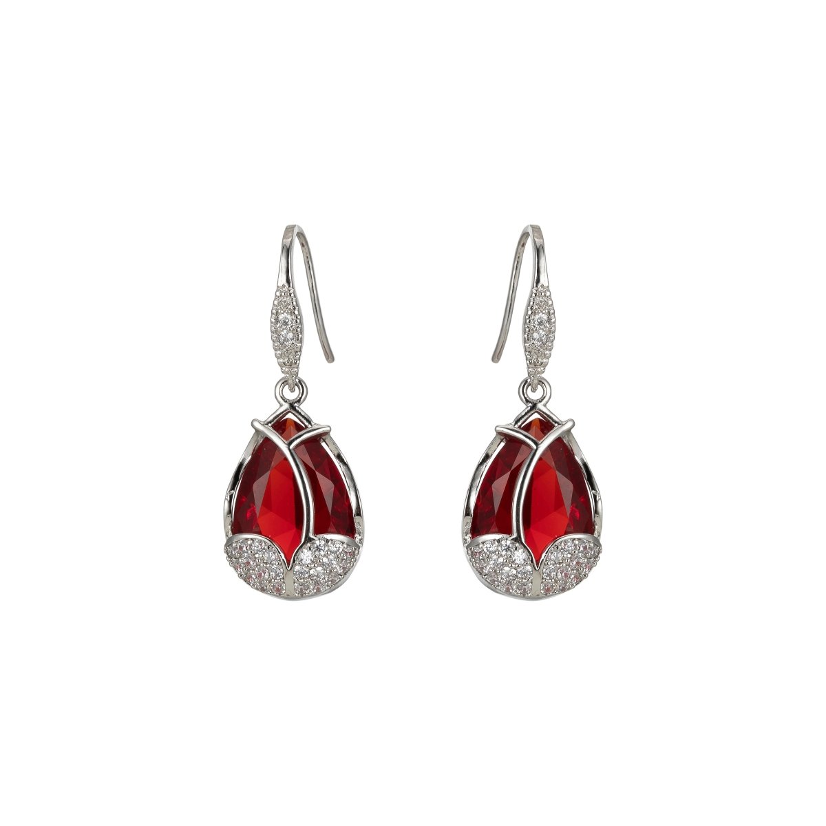 Multicolor Crystal Cubic Zirconia CZ Tulip Dangle Earring in 18K Gold & Silver - DLUXCA