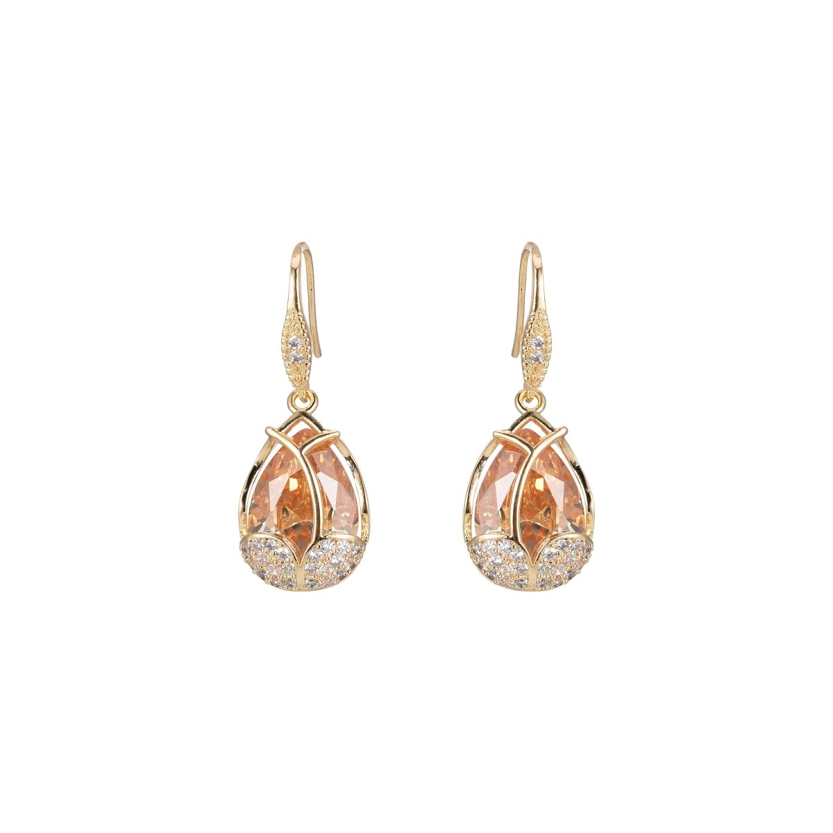 Multicolor Crystal Cubic Zirconia CZ Tulip Dangle Earring in 18K Gold & Silver - DLUXCA
