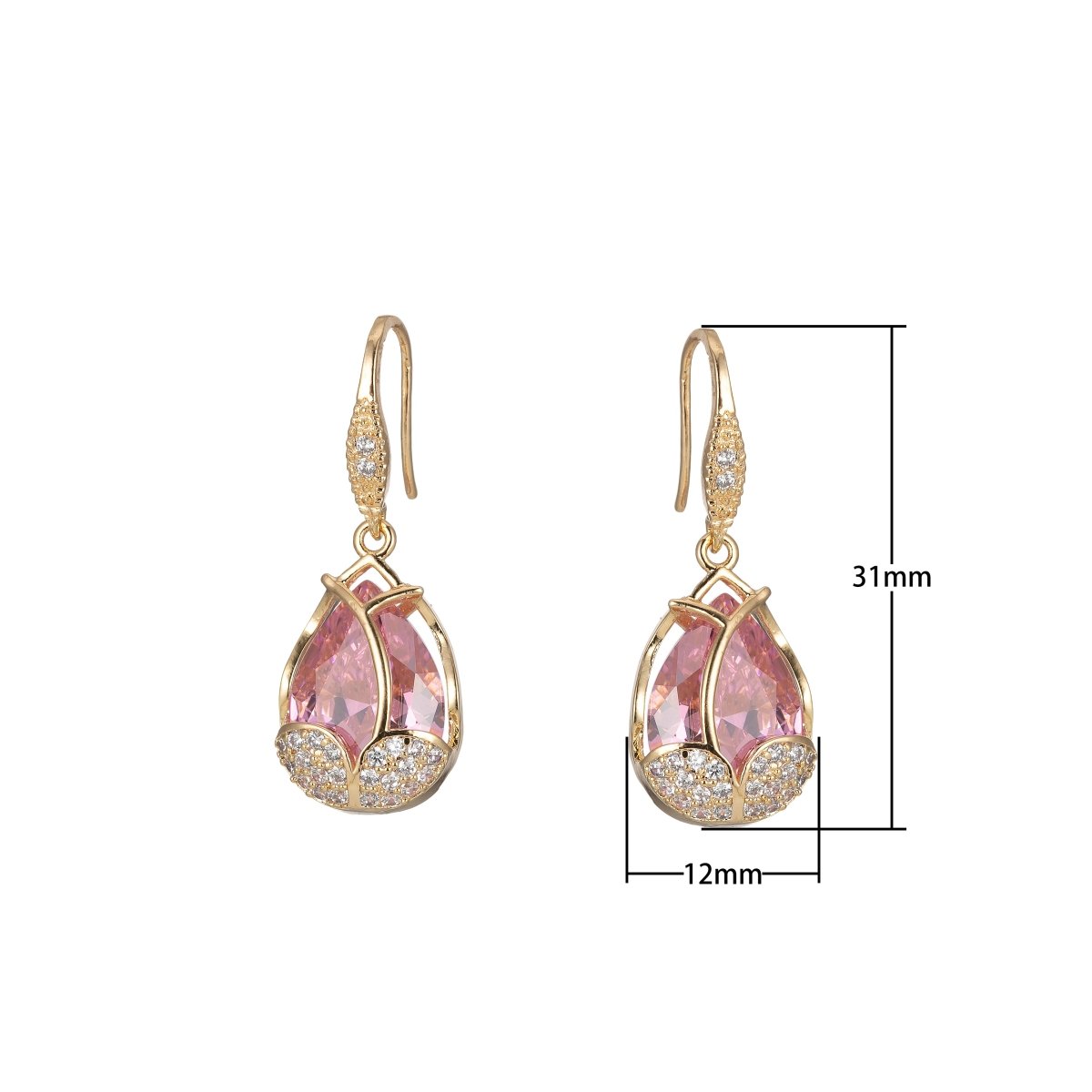 Multicolor Crystal Cubic Zirconia CZ Tulip Dangle Earring in 18K Gold & Silver - DLUXCA