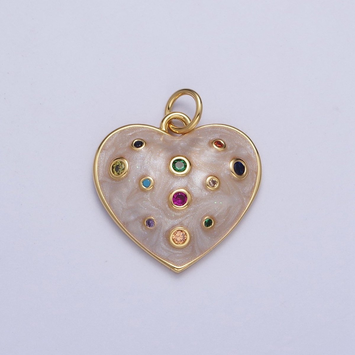 Multicolor Cubic Zirconia White Enamel Heart Love Gold Charm For Jewelry Making AG-126 - DLUXCA