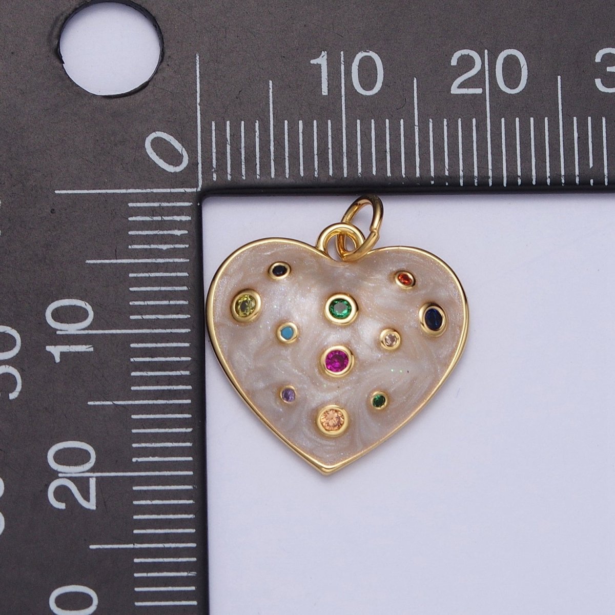 Multicolor Cubic Zirconia White Enamel Heart Love Gold Charm For Jewelry Making AG-126 - DLUXCA