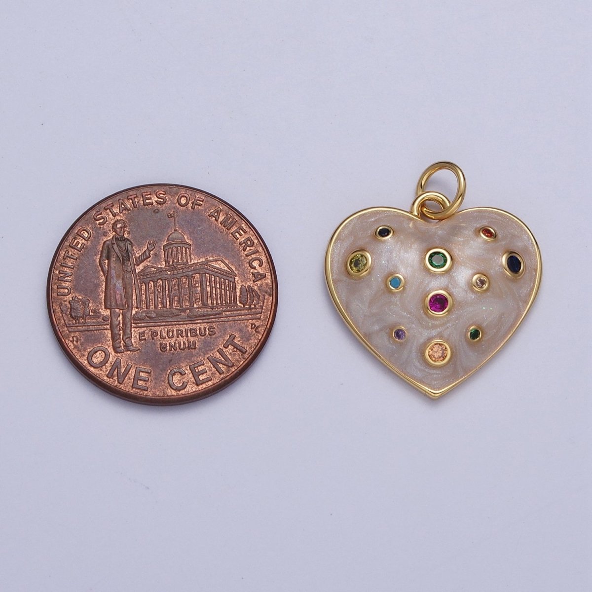 Multicolor Cubic Zirconia White Enamel Heart Love Gold Charm For Jewelry Making AG-126 - DLUXCA