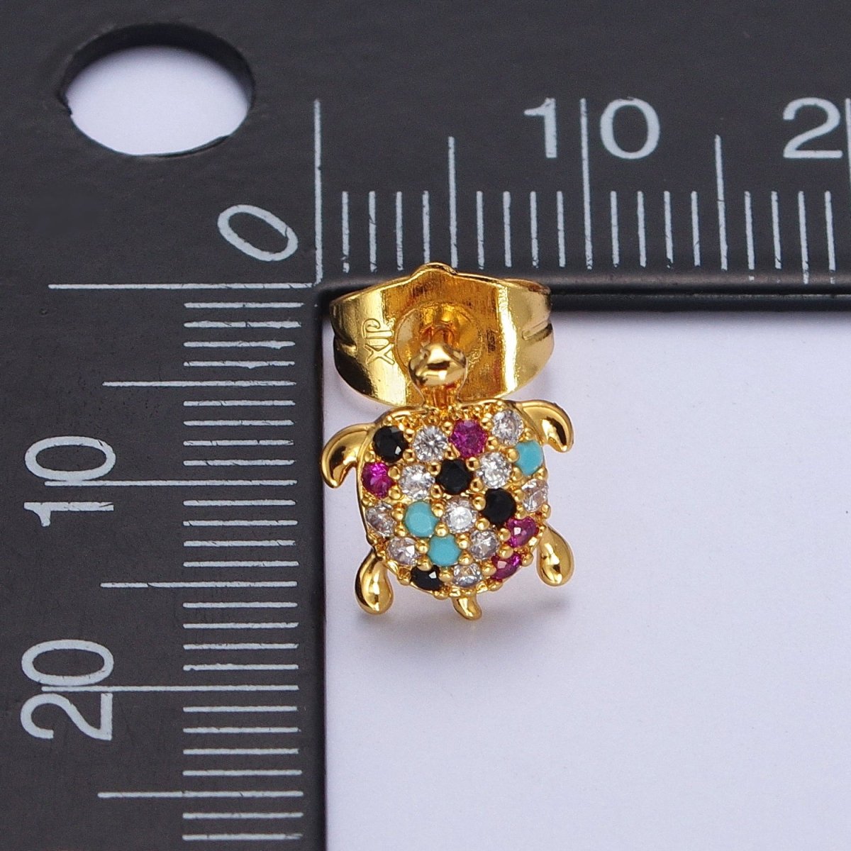 Multicolor CZ Micro Paved Turtle Sea Tortoise Gold Stud Earrings | AB120 - DLUXCA