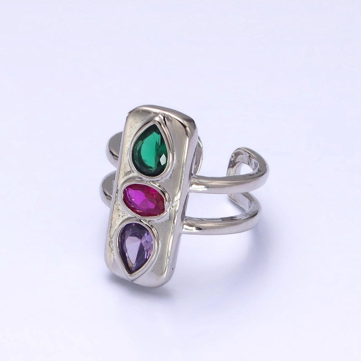Multicolor Cz Stone Geometric Ring in Gold Silver with Tear Drop Oval Cz Stone Y-623 Y-624 - DLUXCA