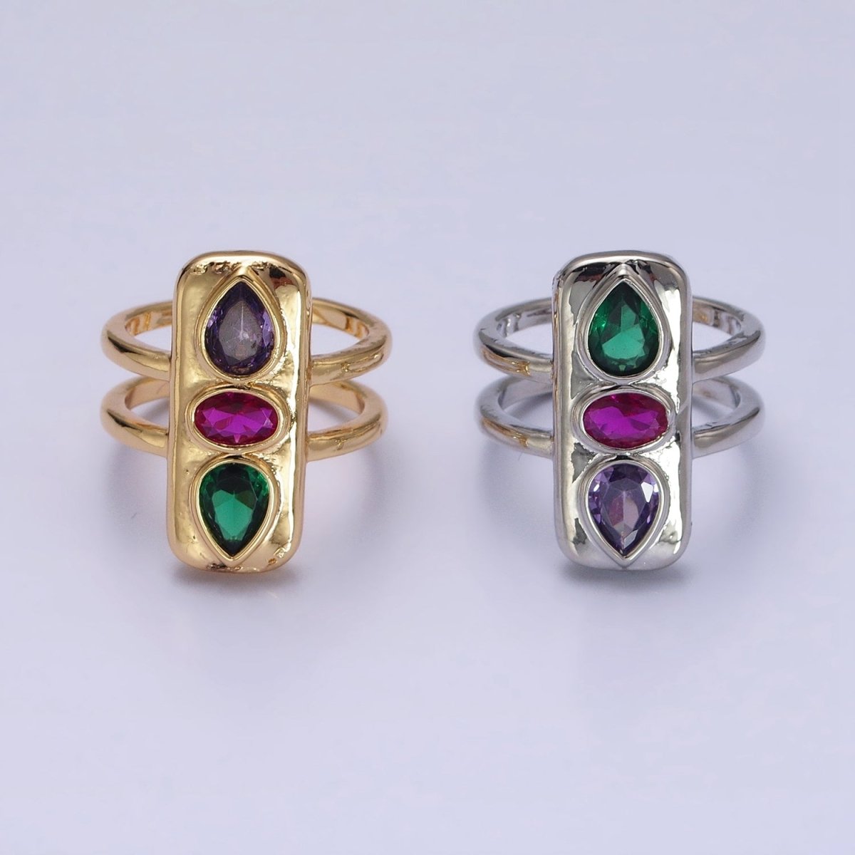 Multicolor Cz Stone Geometric Ring in Gold Silver with Tear Drop Oval Cz Stone Y-623 Y-624 - DLUXCA