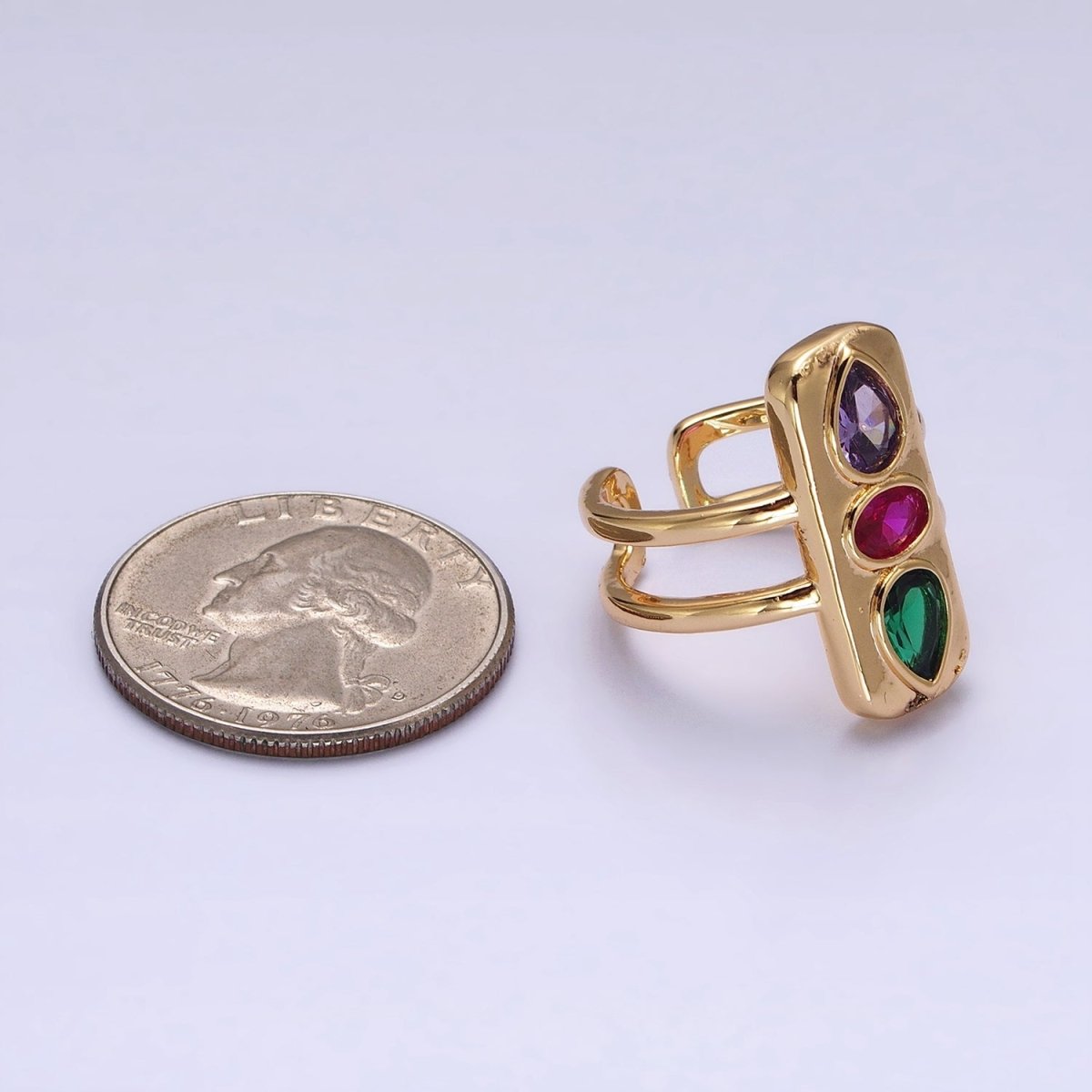 Multicolor Cz Stone Geometric Ring in Gold Silver with Tear Drop Oval Cz Stone Y-623 Y-624 - DLUXCA