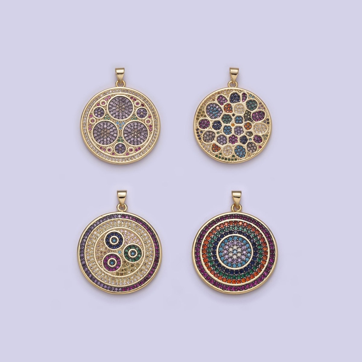Multicolor Diamond Disc Pendant, Round Disc Charm Micro Pave Medallion Pendant 14k Gold Filled H-242 - H-244 H-292 - DLUXCA
