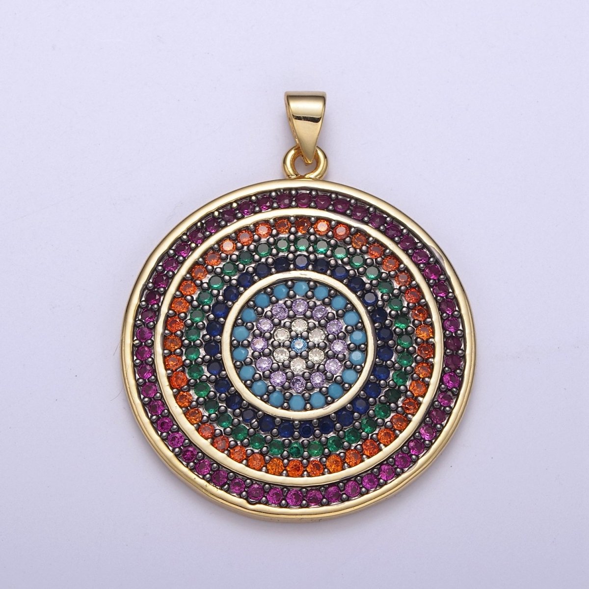 Multicolor Diamond Disc Pendant, Round Disc Charm Micro Pave Medallion Pendant 14k Gold Filled H-242 - H-244 H-292 - DLUXCA