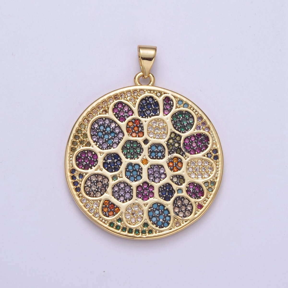 Multicolor Diamond Disc Pendant, Round Disc Charm Micro Pave Medallion Pendant 14k Gold Filled H-242 - H-244 H-292 - DLUXCA