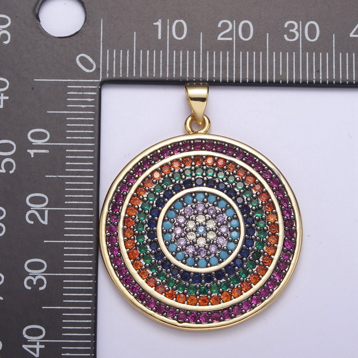 Multicolor Diamond Disc Pendant, Round Disc Charm Micro Pave Medallion Pendant 14k Gold Filled H-242 - H-244 H-292 - DLUXCA