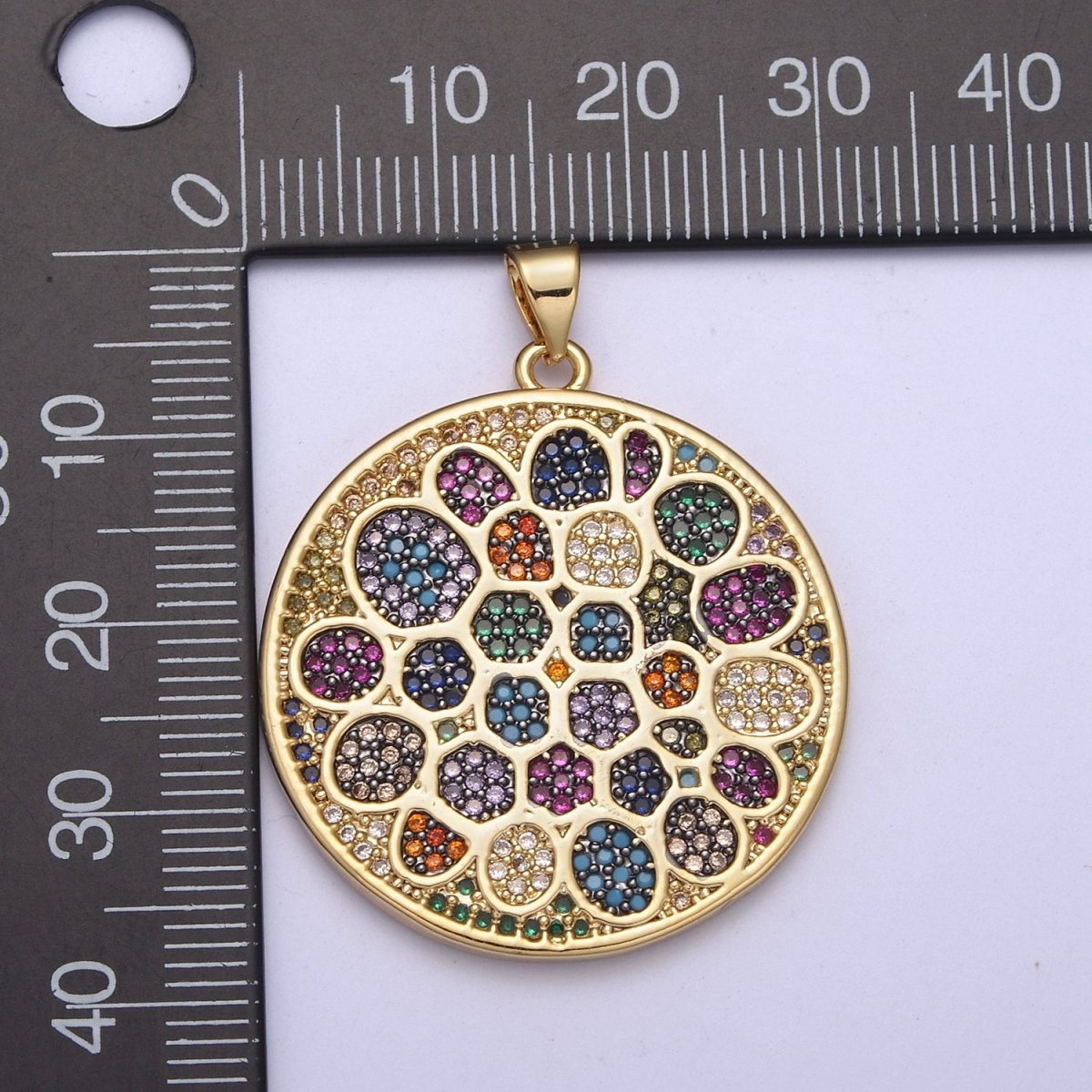 Multicolor Diamond Disc Pendant, Round Disc Charm Micro Pave Medallion Pendant 14k Gold Filled H-242 - H-244 H-292 - DLUXCA