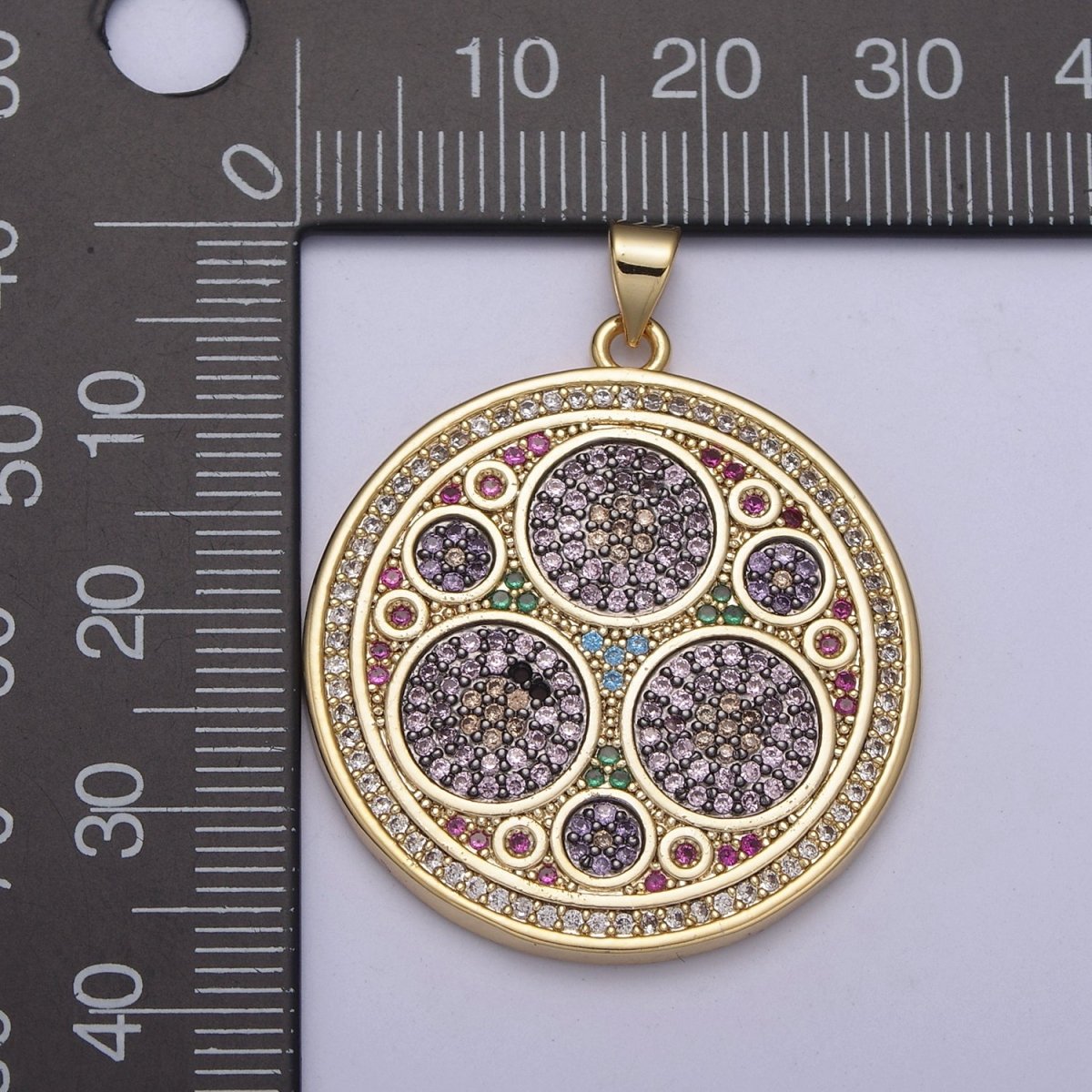 Multicolor Diamond Disc Pendant, Round Disc Charm Micro Pave Medallion Pendant 14k Gold Filled H-242 - H-244 H-292 - DLUXCA