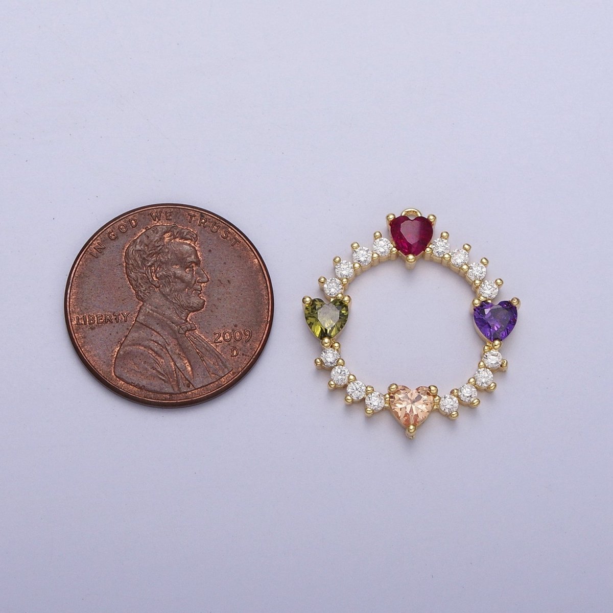 Multicolor Heart Open Round Clear CZ Cubic Zirconia Charm | AC011 - DLUXCA