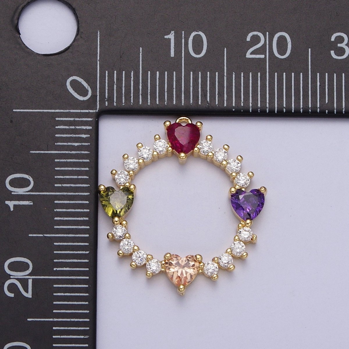 Multicolor Heart Open Round Clear CZ Cubic Zirconia Charm | AC011 - DLUXCA