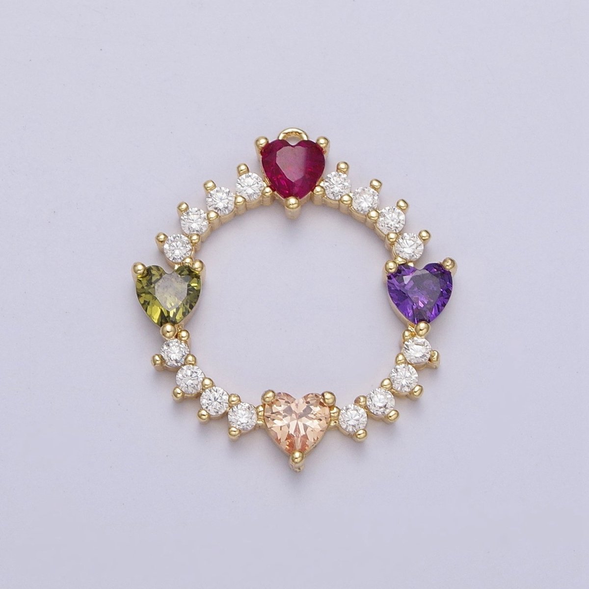 Multicolor Heart Open Round Clear CZ Cubic Zirconia Charm | AC011 - DLUXCA