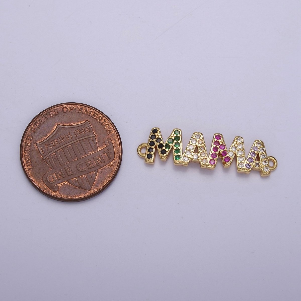 Multicolor Micro Pave Cubic Zirconia MAMA Connector For Mother's Day Jewelry Necklace Bracelet Making, F-162 - DLUXCA