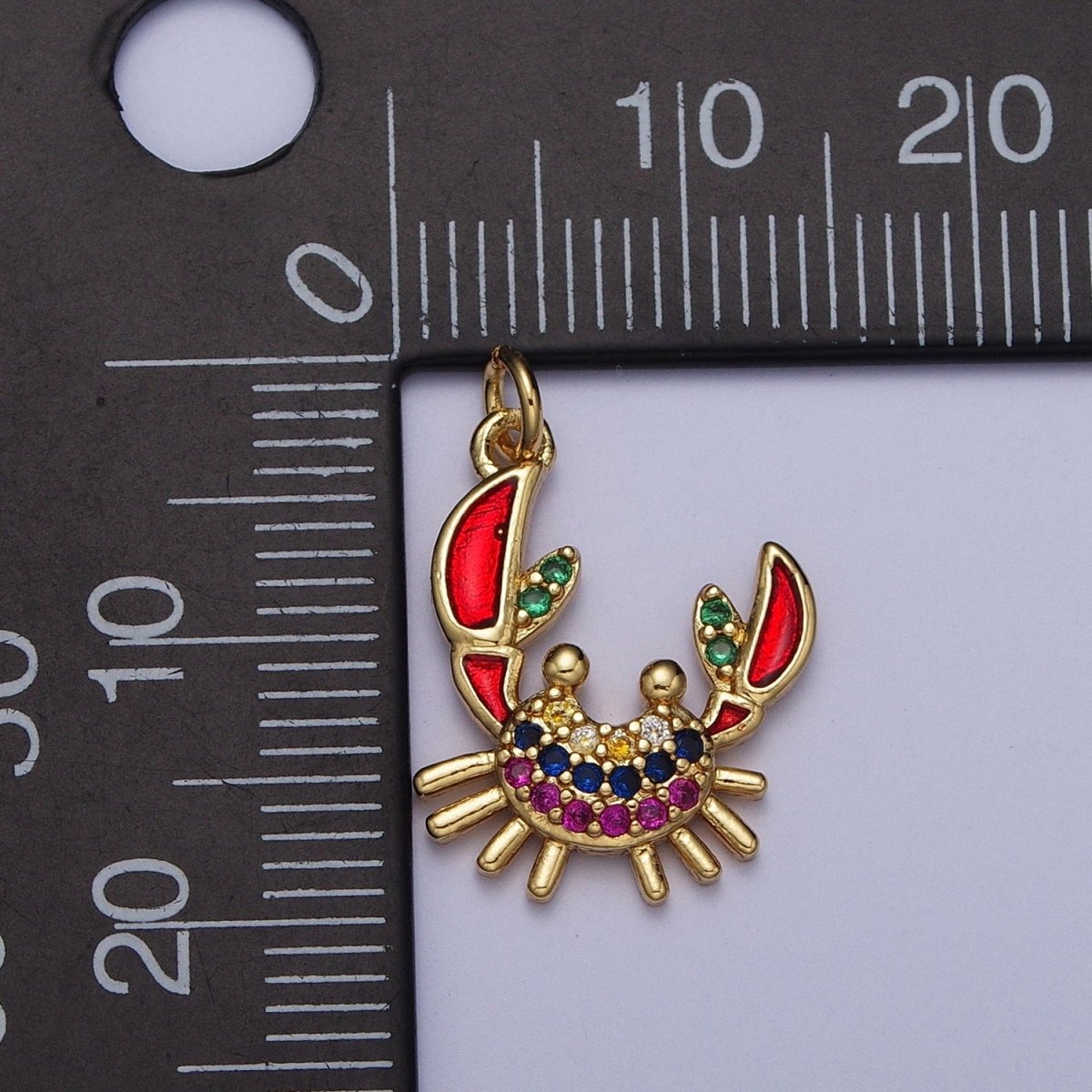 Multicolor Micro Pave Cubic Zirconia Red Orange Crab Beach Wildlife Gold Charm For Jewelry Making AG-118 - DLUXCA