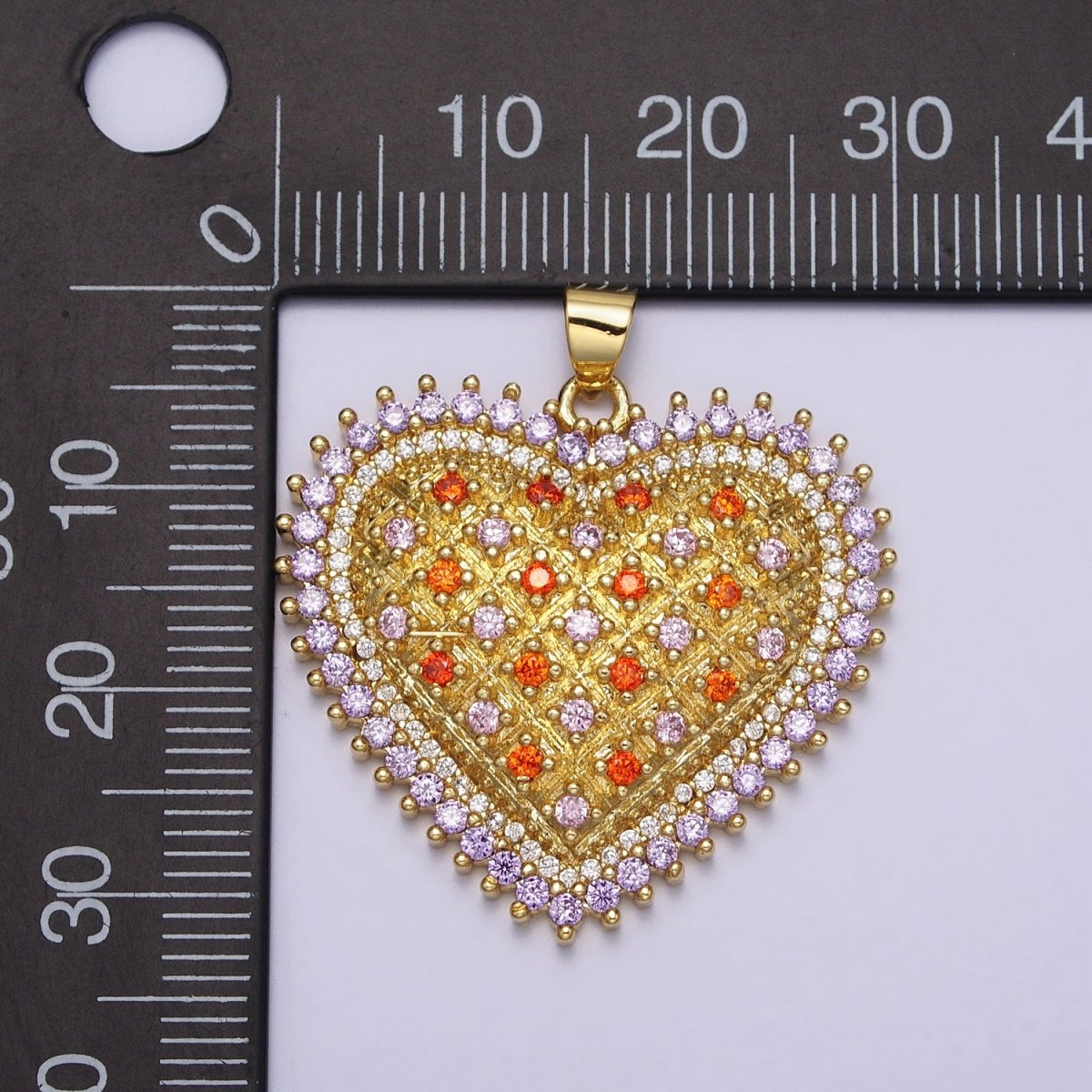 Multicolor Micro Paved CZ Gold Heart Pendant | AA079 - DLUXCA