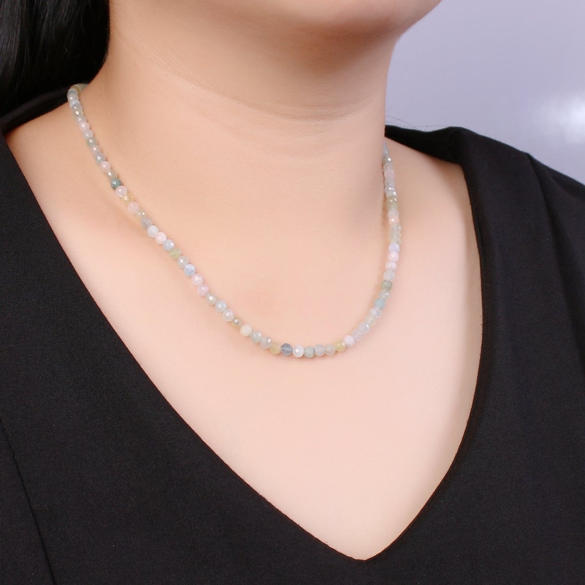 Multicolor Natural Gemstone Beads Morganite Amazonite Pink Rose Quartz Moonstone Purple Amethyst Necklace Ready To Wear | WA-012 Clearance Pricing - DLUXCA