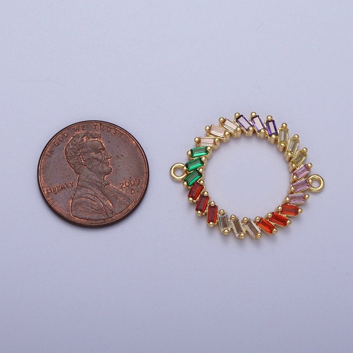 Multicolor Rainbow Baguette Spiral Round Open Link Gold Connector | Y-657 - DLUXCA