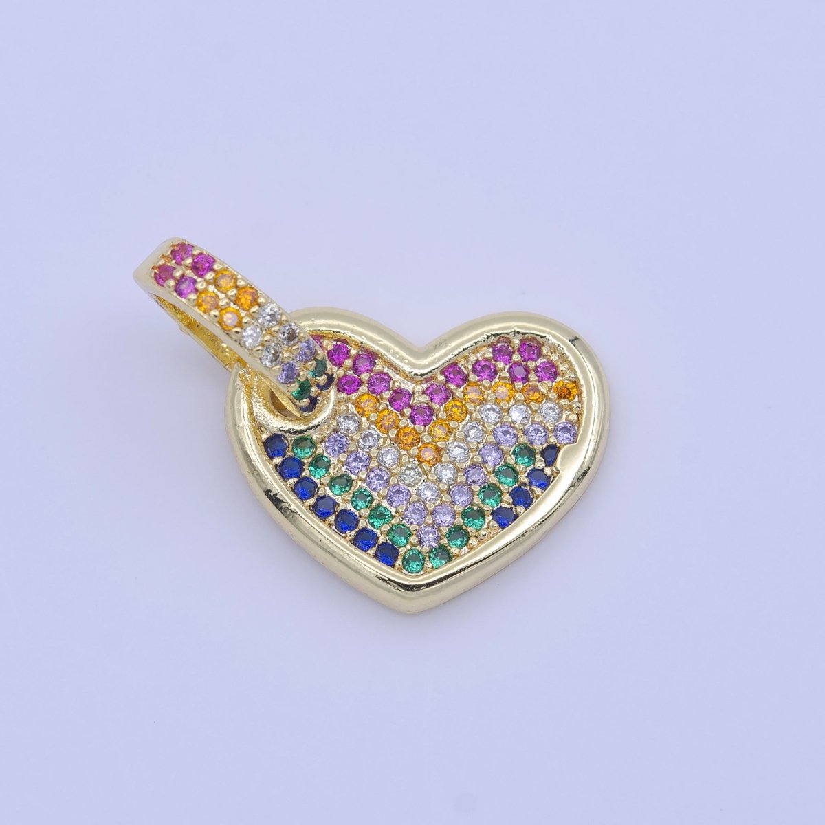 Multicolor Rainbow Micro Paved CZ Heart Gold Pendant H-245 - DLUXCA