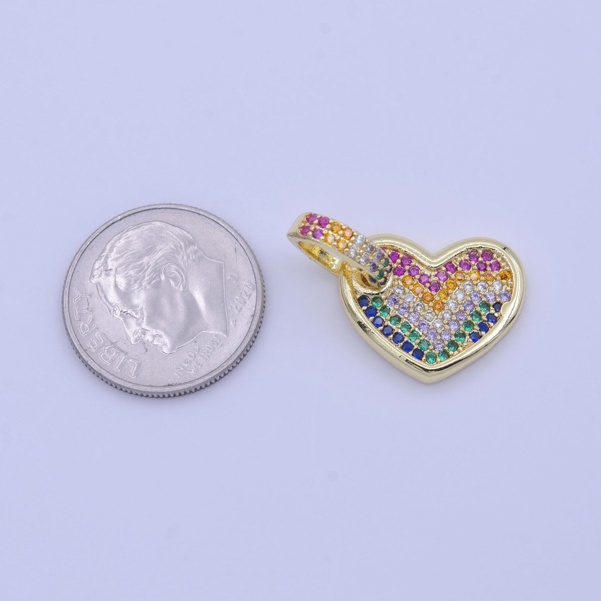 Multicolor Rainbow Micro Paved CZ Heart Gold Pendant H-245 - DLUXCA