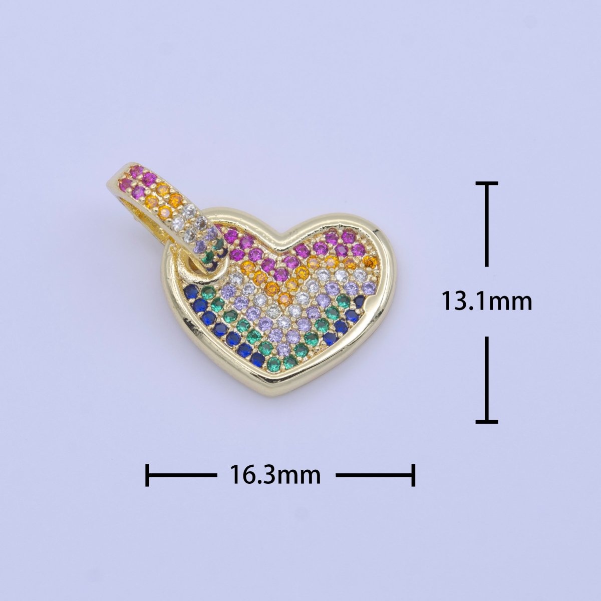 Multicolor Rainbow Micro Paved CZ Heart Gold Pendant H-245 - DLUXCA