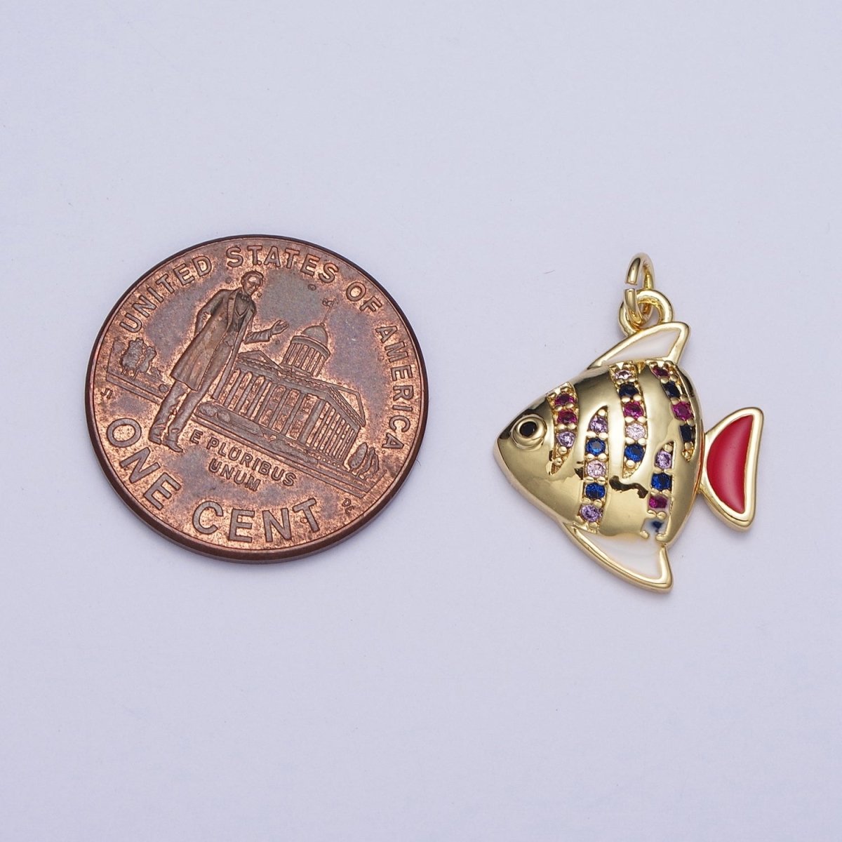 Multicolor Rainbow Micro Paved Gold Angel Fish Charm with Red & White Enamel Fins Charms For Jewelry Making AG-121 - DLUXCA