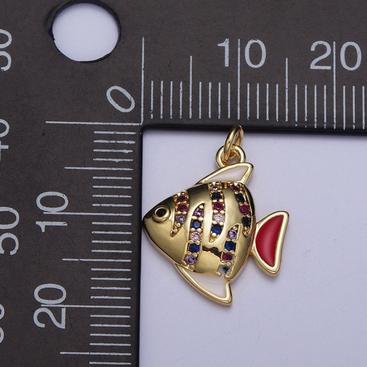 Multicolor Rainbow Micro Paved Gold Angel Fish Charm with Red & White Enamel Fins Charms For Jewelry Making AG-121 - DLUXCA
