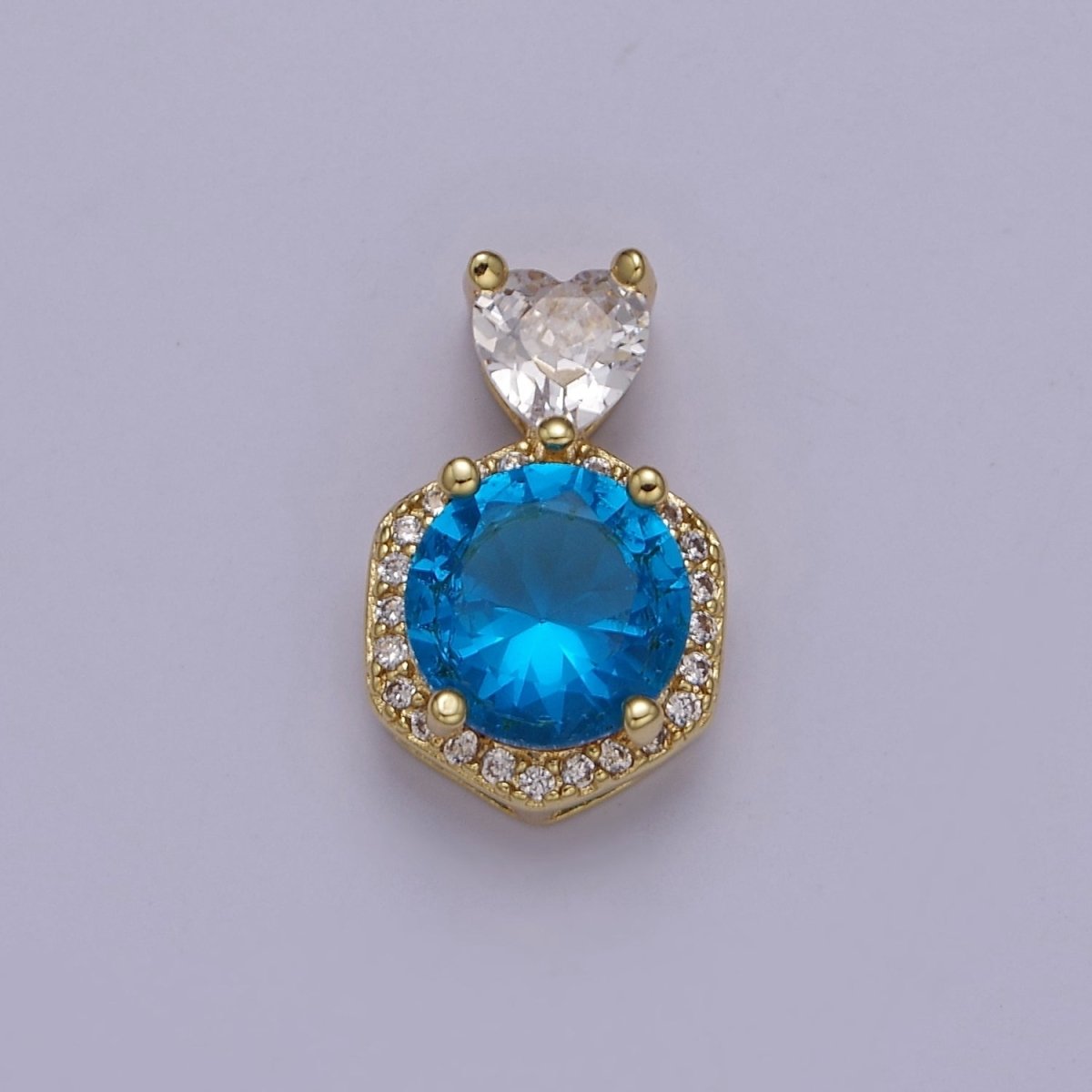 Multicolor Round Cubic Zirconia CZ Stone Pendant Charm with CZ Heart Bail For Jewelry Necklace Making J-567 J-568 J-569 J-575 - DLUXCA