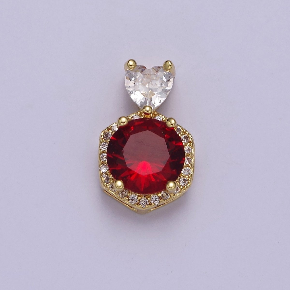 Multicolor Round Cubic Zirconia CZ Stone Pendant Charm with CZ Heart Bail For Jewelry Necklace Making J-567 J-568 J-569 J-575 - DLUXCA