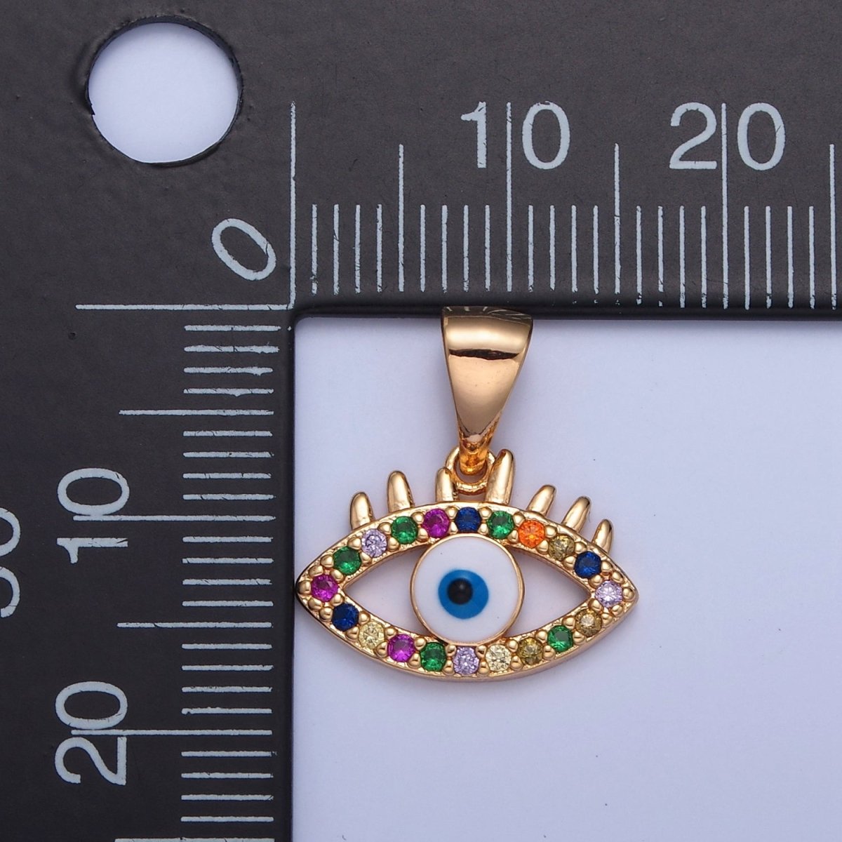 Multicolor Round CZ Evil Eye Pendant, Eye of Ra Protection Charm For Jewelry Making H-069 - DLUXCA