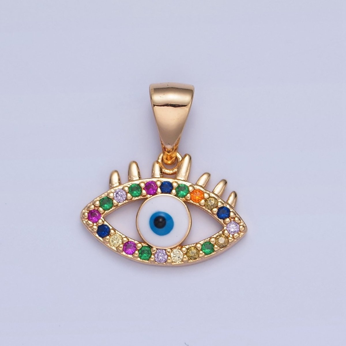 Multicolor Round CZ Evil Eye Pendant, Eye of Ra Protection Charm For Jewelry Making H-069 - DLUXCA