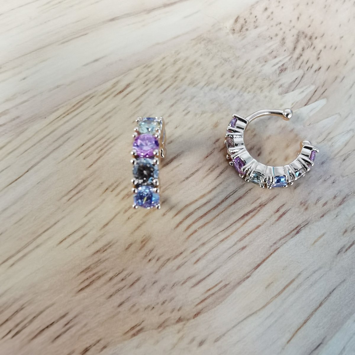 Multicolor Semi-Clear Rhinestones on 24K Gold-Filled Ear Cuff, No Piercing AI-108 - DLUXCA