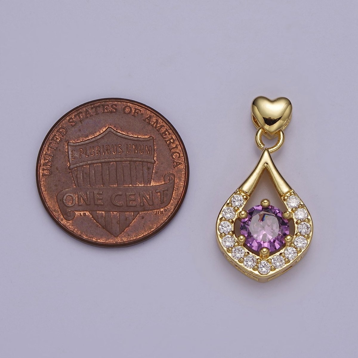 Multicolor Teardrop Cubic Zirconia CZ Stone Pendant Charm with Heart Golden Bail For Jewelry Necklace Making J-582~J-588 - DLUXCA