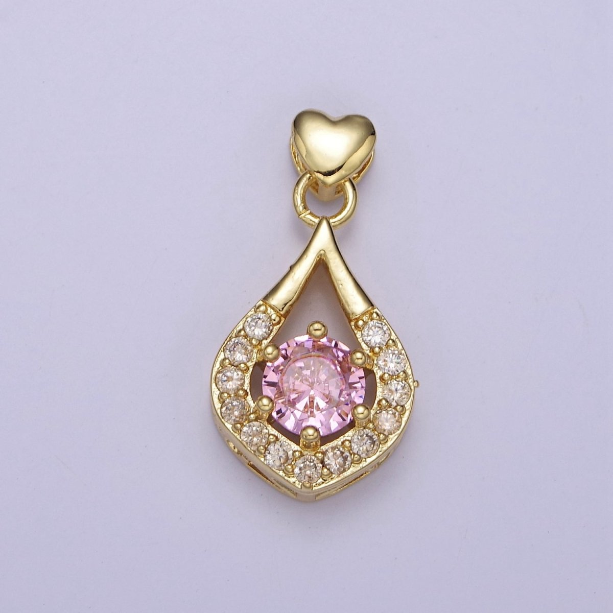 Multicolor Teardrop Cubic Zirconia CZ Stone Pendant Charm with Heart Golden Bail For Jewelry Necklace Making J-582~J-588 - DLUXCA