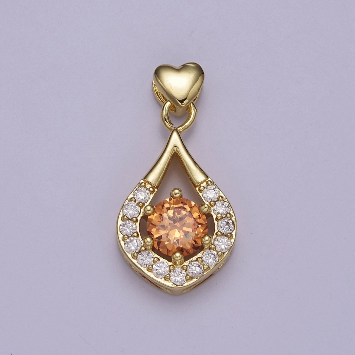Multicolor Teardrop Cubic Zirconia CZ Stone Pendant Charm with Heart Golden Bail For Jewelry Necklace Making J-582~J-588 - DLUXCA