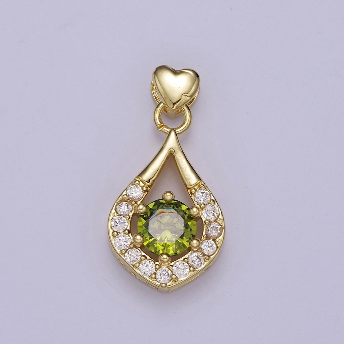 Multicolor Teardrop Cubic Zirconia CZ Stone Pendant Charm with Heart Golden Bail For Jewelry Necklace Making J-582~J-588 - DLUXCA