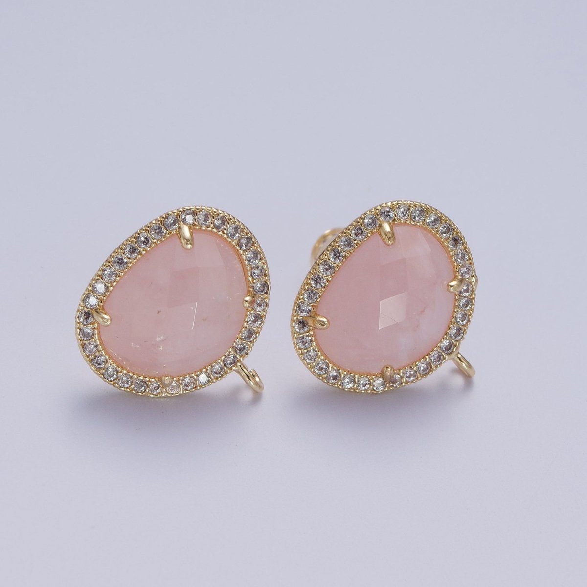 Multifaceted Geometric CZ Micro Paved Natural Stone Open Loop Stud Earrings Supply | K-035 K-051 K-055 K-060 K-061 K-062 K-064 K-066 K-075 K-078-K-081 - DLUXCA