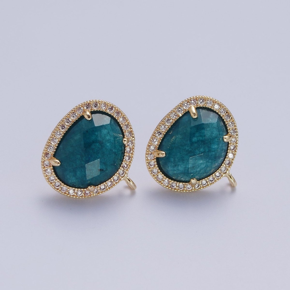 Multifaceted Geometric CZ Micro Paved Natural Stone Open Loop Stud Earrings Supply | K-035 K-051 K-055 K-060 K-061 K-062 K-064 K-066 K-075 K-078-K-081 - DLUXCA