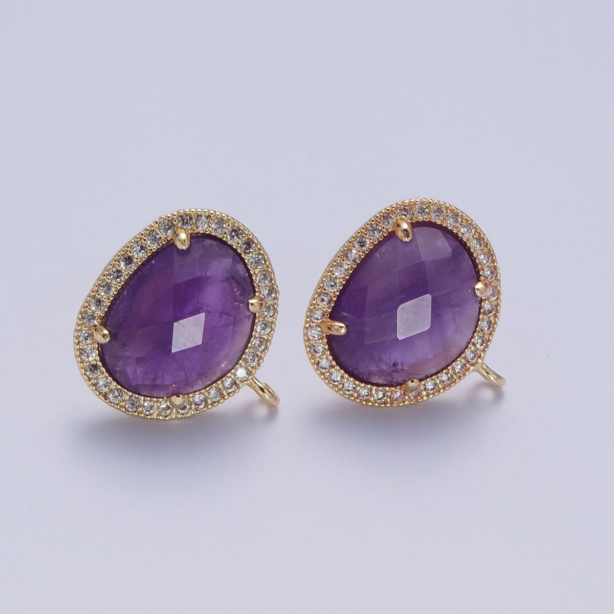 Multifaceted Geometric CZ Micro Paved Natural Stone Open Loop Stud Earrings Supply | K-035 K-051 K-055 K-060 K-061 K-062 K-064 K-066 K-075 K-078-K-081 - DLUXCA