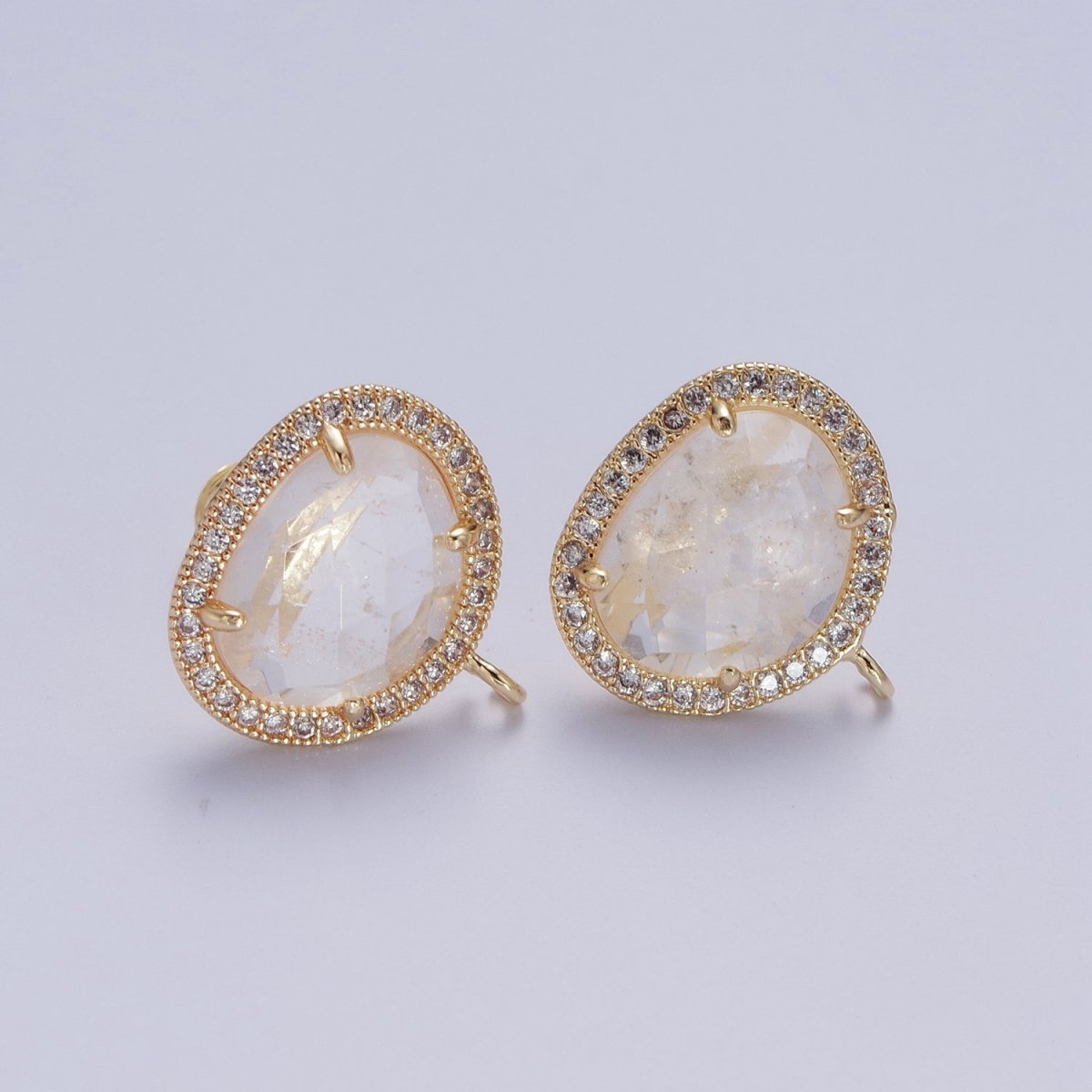 Multifaceted Geometric CZ Micro Paved Natural Stone Open Loop Stud Earrings Supply | K-035 K-051 K-055 K-060 K-061 K-062 K-064 K-066 K-075 K-078-K-081 - DLUXCA