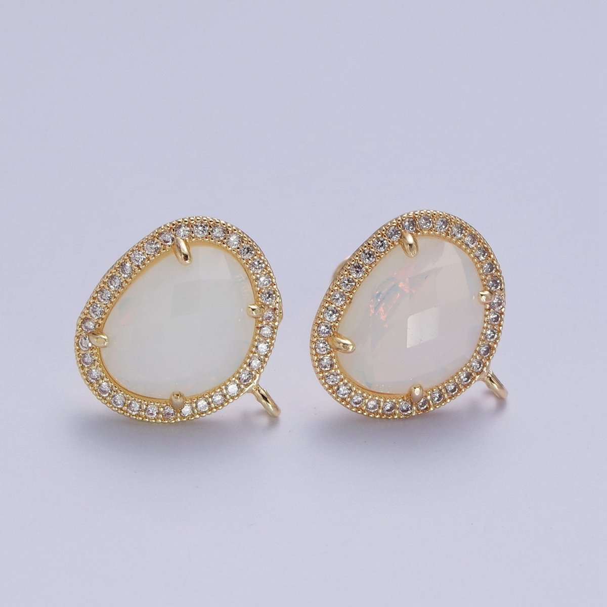Multifaceted Geometric CZ Micro Paved Natural Stone Open Loop Stud Earrings Supply | K-035 K-051 K-055 K-060 K-061 K-062 K-064 K-066 K-075 K-078-K-081 - DLUXCA