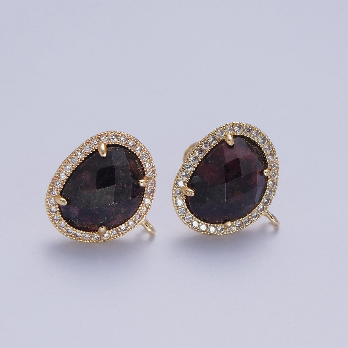 Multifaceted Geometric CZ Micro Paved Natural Stone Open Loop Stud Earrings Supply | K-035 K-051 K-055 K-060 K-061 K-062 K-064 K-066 K-075 K-078-K-081 - DLUXCA