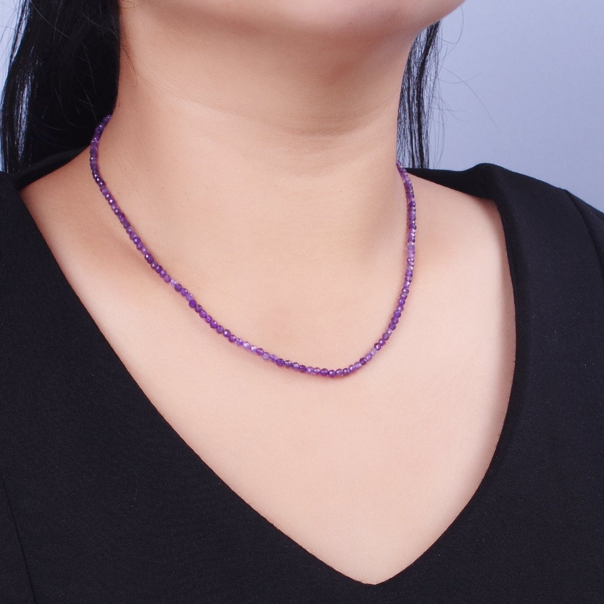 Multifaceted Matte 2.8mm Gemstone Bead 16 Inch Choker Necklace | WA-1469 - WA-1478 Clearance Pricing - DLUXCA