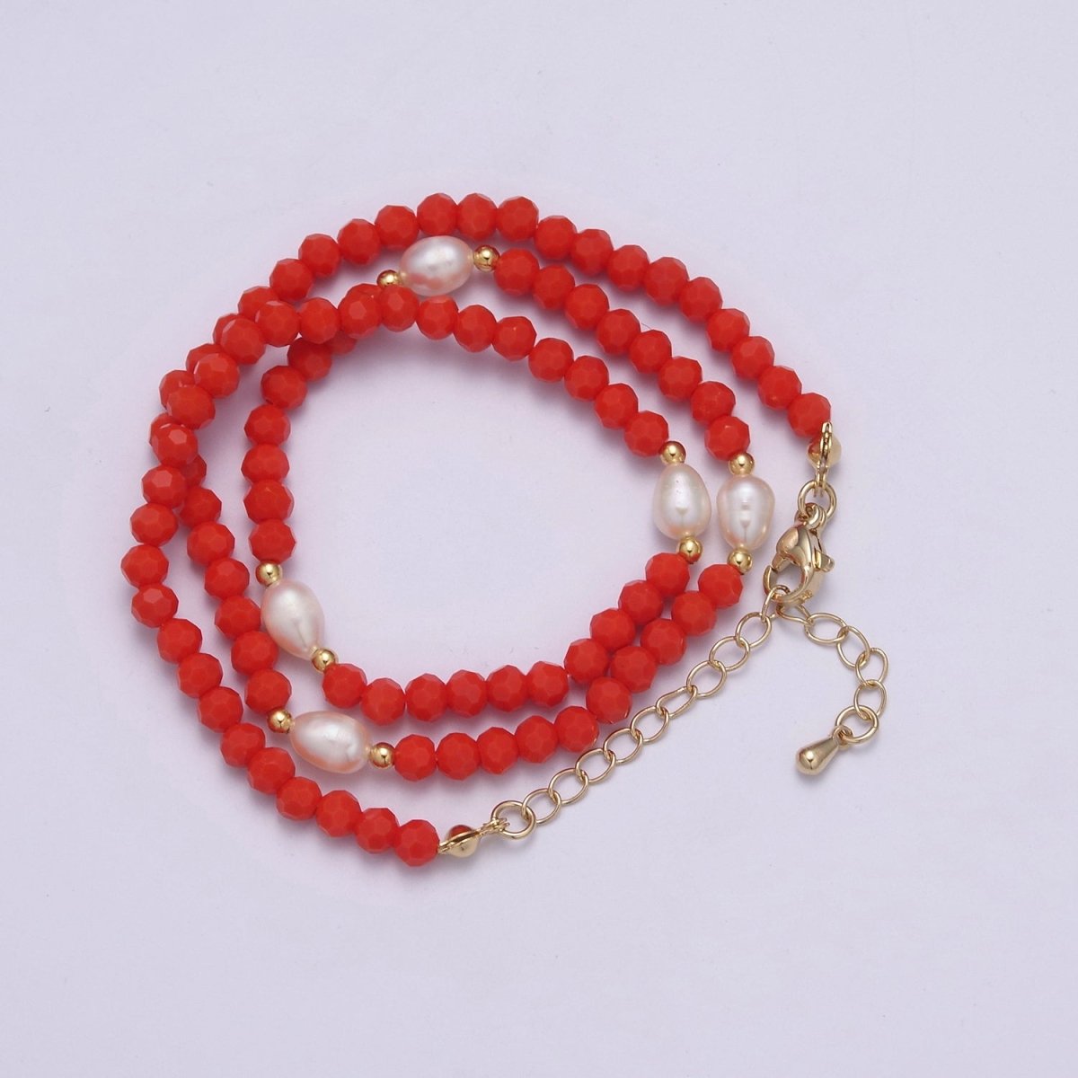 Multifaceted Red Bead Baroque Pearl 16.5 Inch Choker Chain Necklace | WA-450 Clearance Pricing - DLUXCA