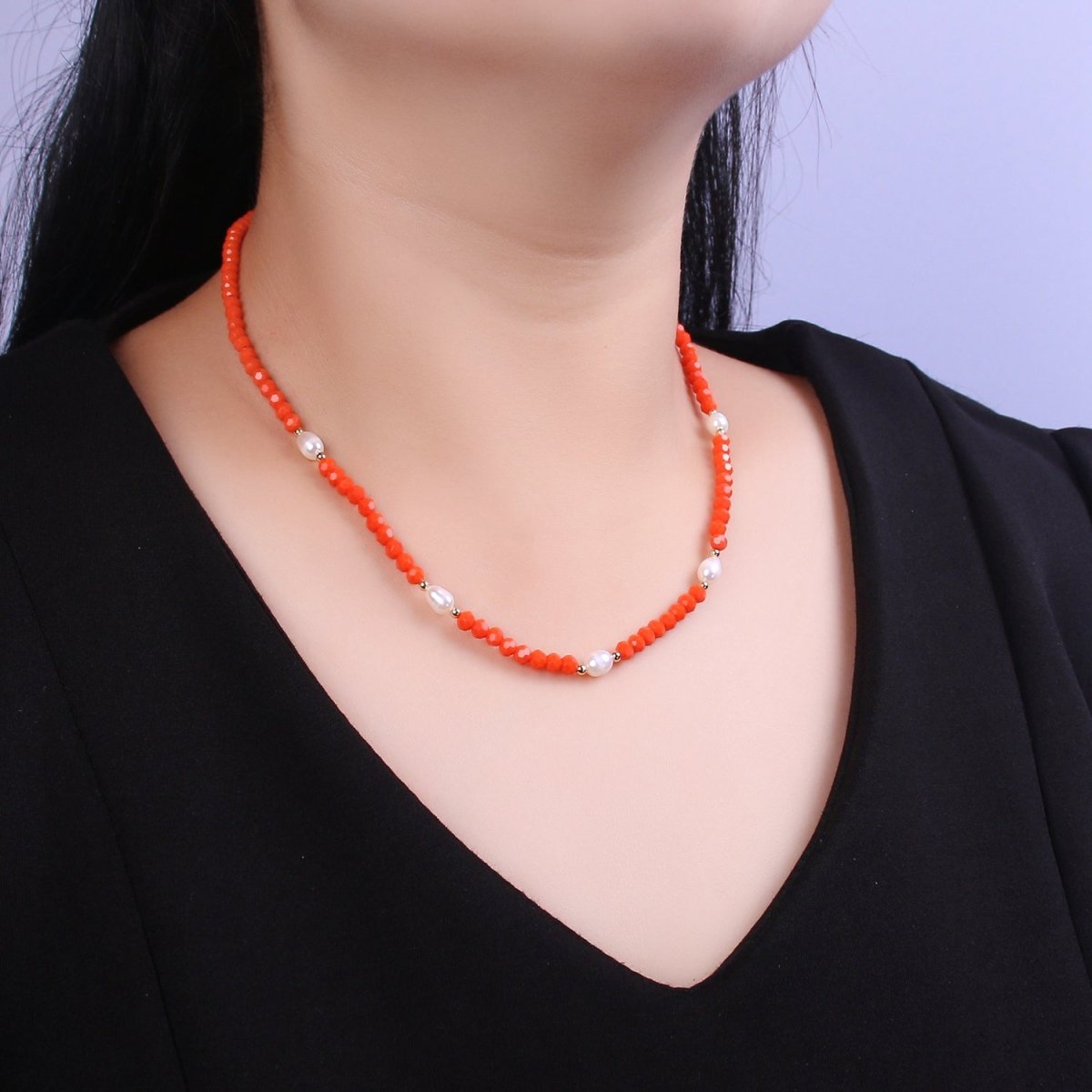 Multifaceted Red Bead Baroque Pearl 16.5 Inch Choker Chain Necklace | WA-450 Clearance Pricing - DLUXCA