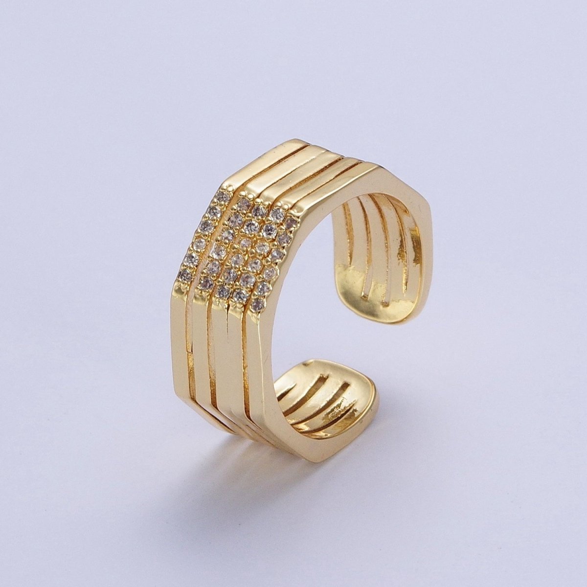 Multiple Band Clear Micro Pave Cubic Zirconia Wide Band Gold & Silver Adjustable Ring R-173 R-175 - DLUXCA