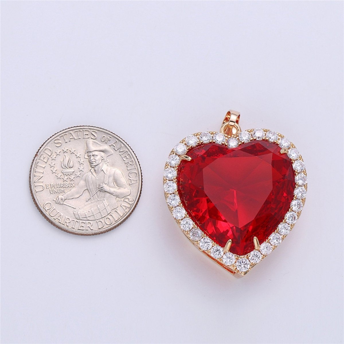 My Heart Will Go On Charm Titanic Heart of the Ocean Charm, Blue Heart Charm, Red Heart Charm in Gold Filled Micro Pave Heart for Necklace I-148 - DLUXCA
