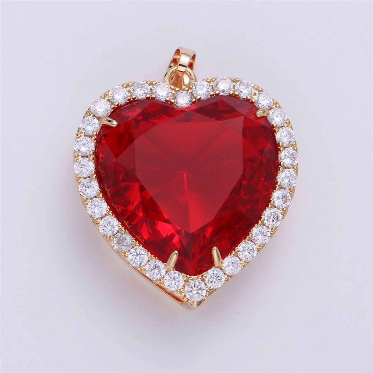 My Heart Will Go On Charm Titanic Heart of the Ocean Charm, Blue Heart Charm, Red Heart Charm in Gold Filled Micro Pave Heart for Necklace I-148 - DLUXCA